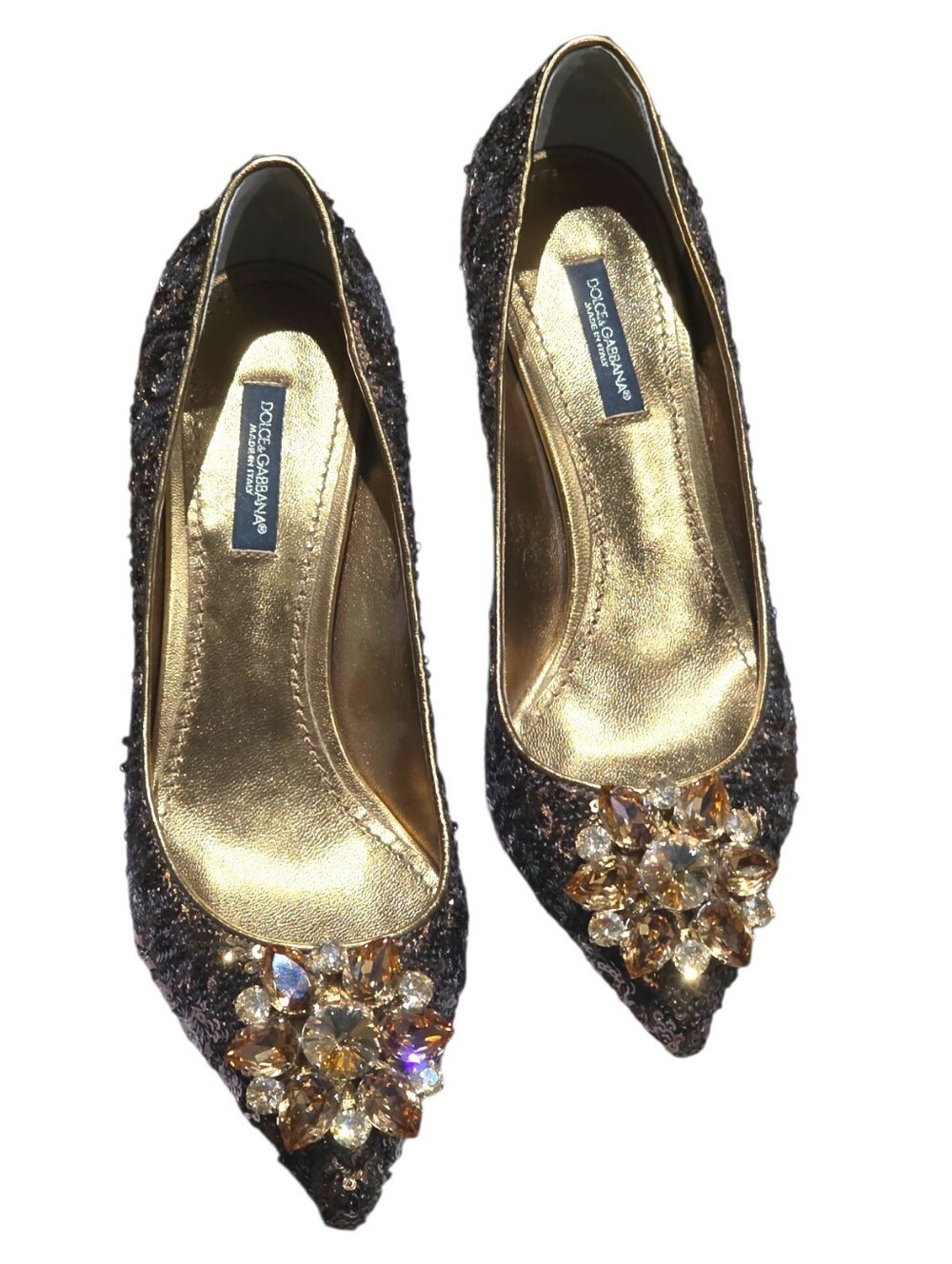 Dolce & Gabbana Bellucci Crystal Sequin Kitten Heel Pumps IT 36.5 US 6.5 Box